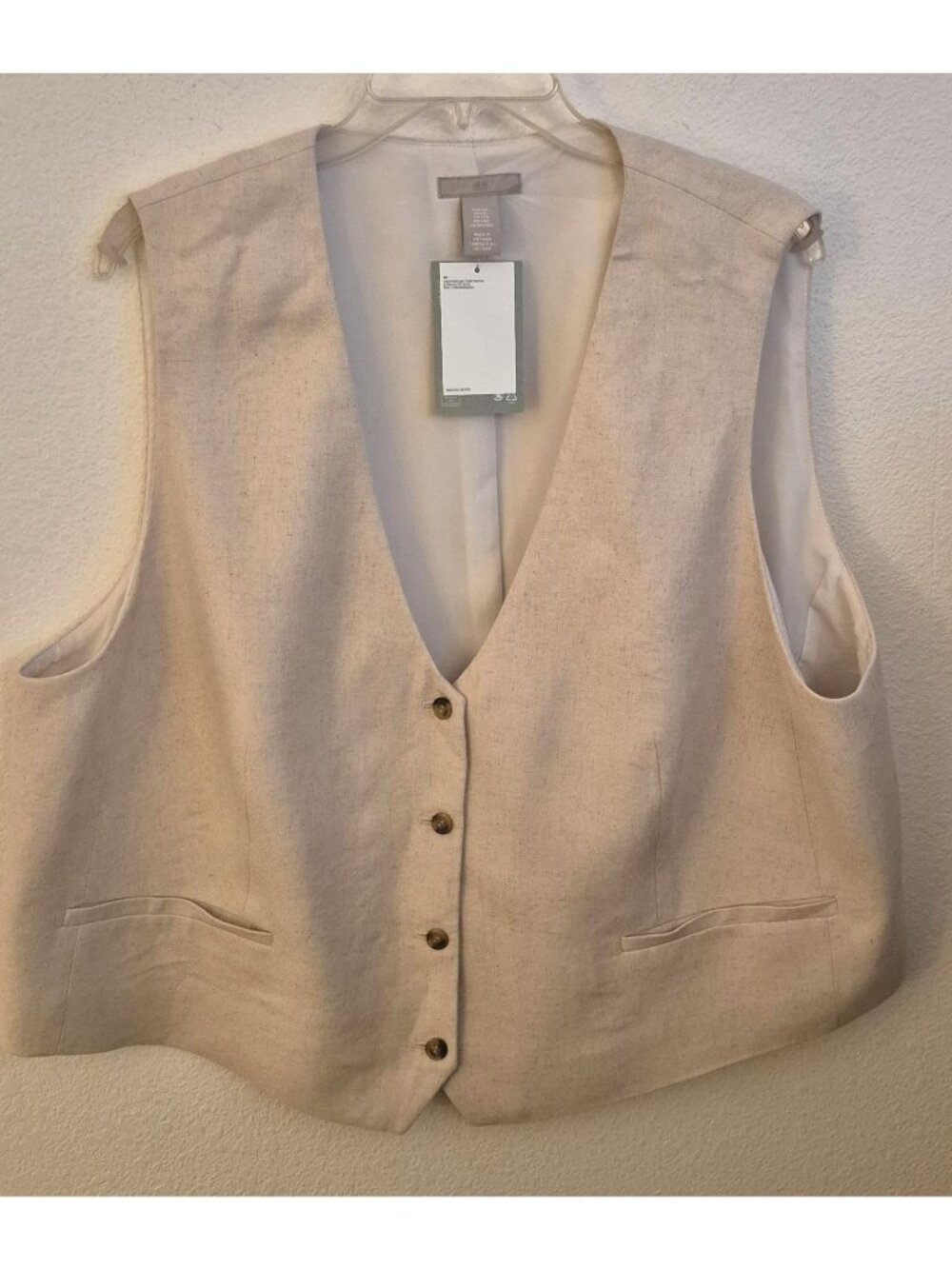 H&M Tan Linen Blend Button Front Fully Lined Vest Waistcoat Size XX:L NWT